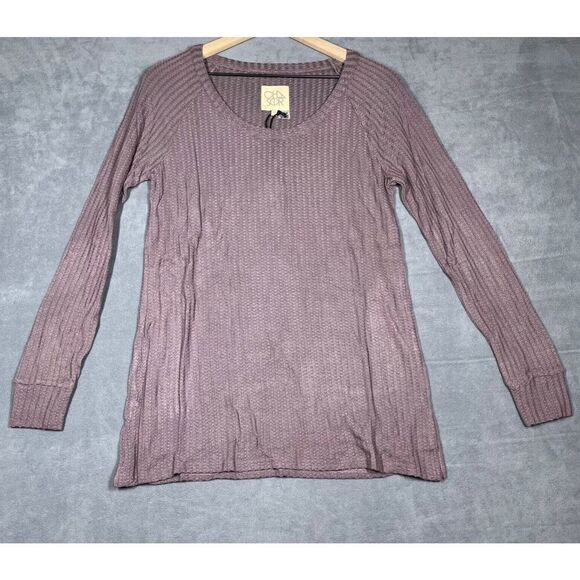 Chaser Womens Top Size Medium Purple Lilac Tunic Waffle Knit Thermal Long Sleeve - Picture 1 of 8